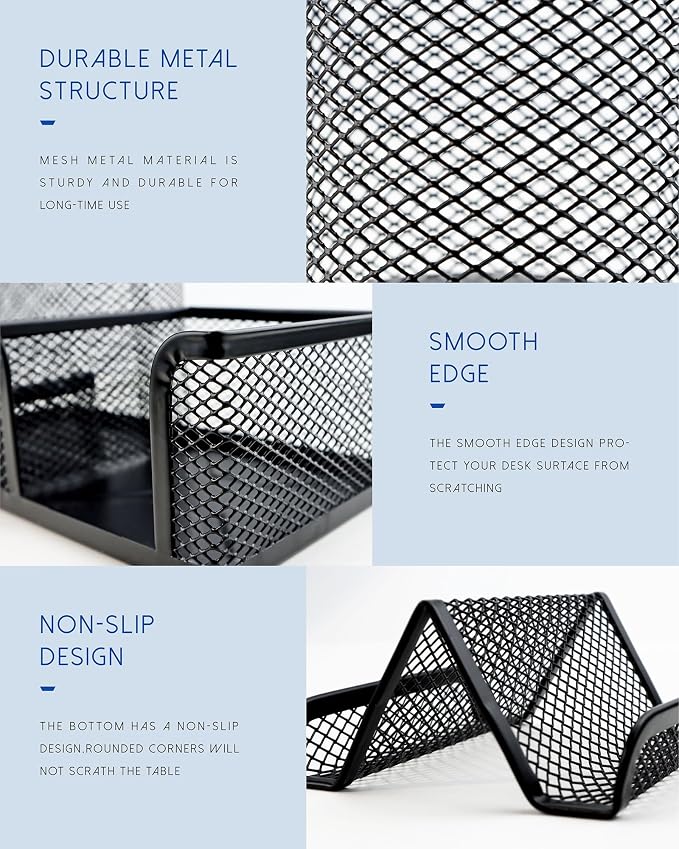 Desk Organizer Set, 6 Piece Mesh Office Accessories, Pen Holder, Phone Stand, Clip Holder, Desktop Storage Set, Black