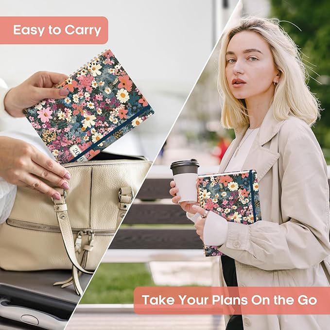 2026 Planner, Weekly and Monthly Calendar Planner Book, January 2026 - December 2026, Hardcover Spiral Planner with Monthly Tabs, Notes Pages, Perfect for Women & Men, A5 (6.4" x 8.5") - Flower