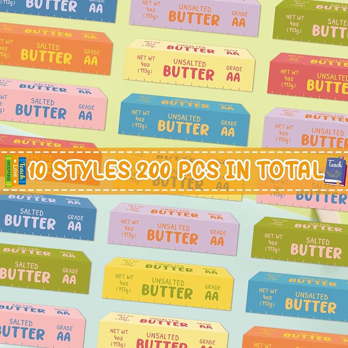 Laffact 200Pcs Book Tracker Bookmarks - Butter Stick Shaped Book Tracker, Yellow Blue Pink Themed Baking Bookmarks, Colorful Reading Page Marker Gift for Bookish Book Lover School Library Supplies
