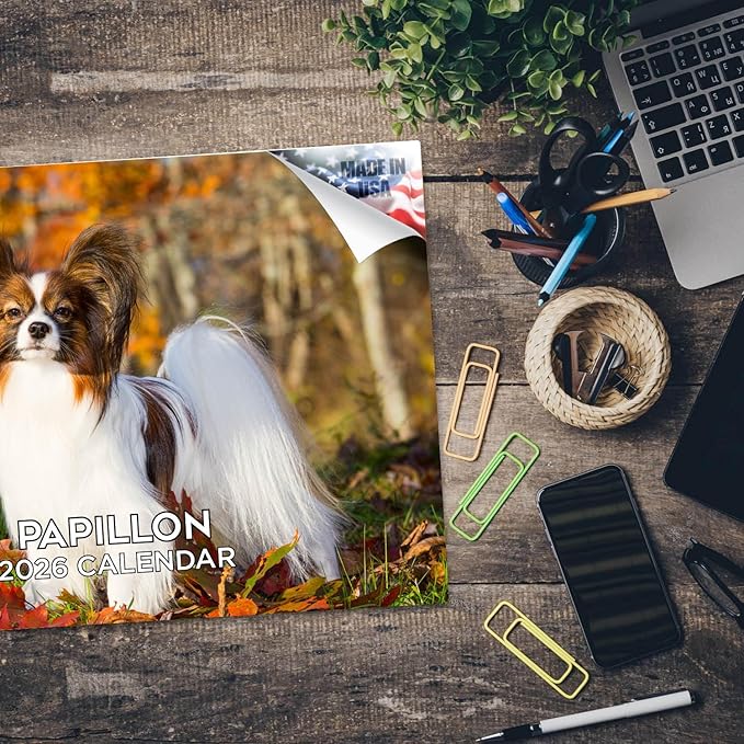 2025 2026 Papillon Calendar - Dog Breed Monthly Wall Calendar - 12" x 18" Open - Thick No-Bleed Paper - Giftable - Academic Teacher's Planner Calendar Organizing & Planning - Made in USA