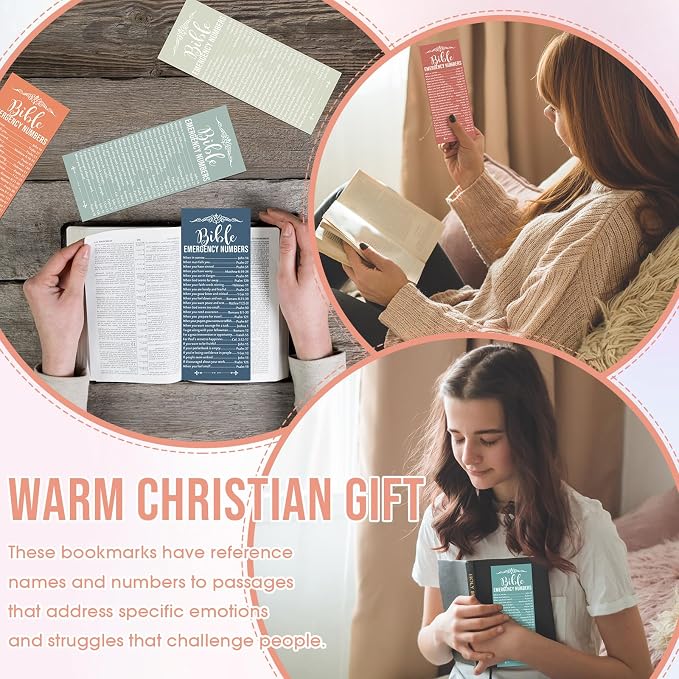 Motiskyy 100 Pcs Christian Fathers Day Bible Verse Emergency Numbers Bookmark Religious Church Gift 2.36 x 6'' Catholic Book of The Bible Card for Women Men Teacher Nurse Sunday School(Bright Morandi)