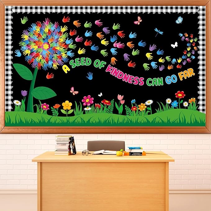 Kindness Bulletin Board Sets Classroom Kind Bulletin Board Decorations for Back to School Eucalyptus Handprint Dandelion Plant Kindness Paper Cutouts for Office Home Chalkboard Door Wall Supplies