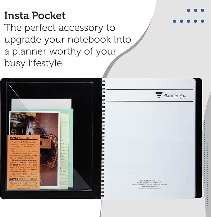 Planner Pad Insta Pockets, Front and Back Planner Pocket Combo, Personal Size, Clear Vinyl, 6 ½” x 8”