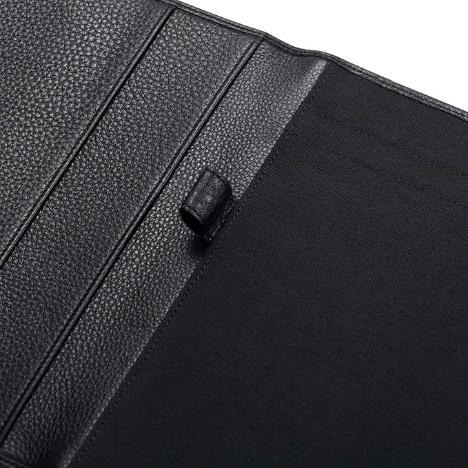 Leather Junior Padfolio for Men & Women with Pen Loop, Italian Calfskin, Business Portfolio Notebook Folder (Pebbled Black)