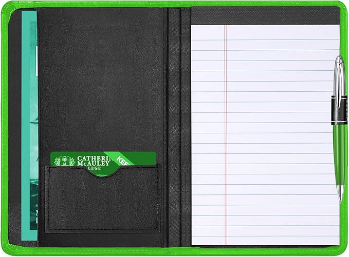 Padfolio Binder A5 Document Organizer with Refillable Lined Notepad, Junior Size Folder Portfolio for Men Women,Green