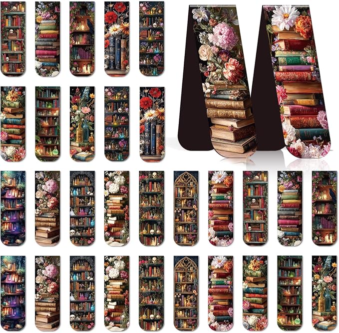 Vintage Books Magnetic Bookmarks Gifts - Wxiben 30 Pcs Retro Floral Bookmarks Magnetic Flower Book Mark Magnets Page Clips Gift for Book Lover Women Men Students Teachers Reading Bookish