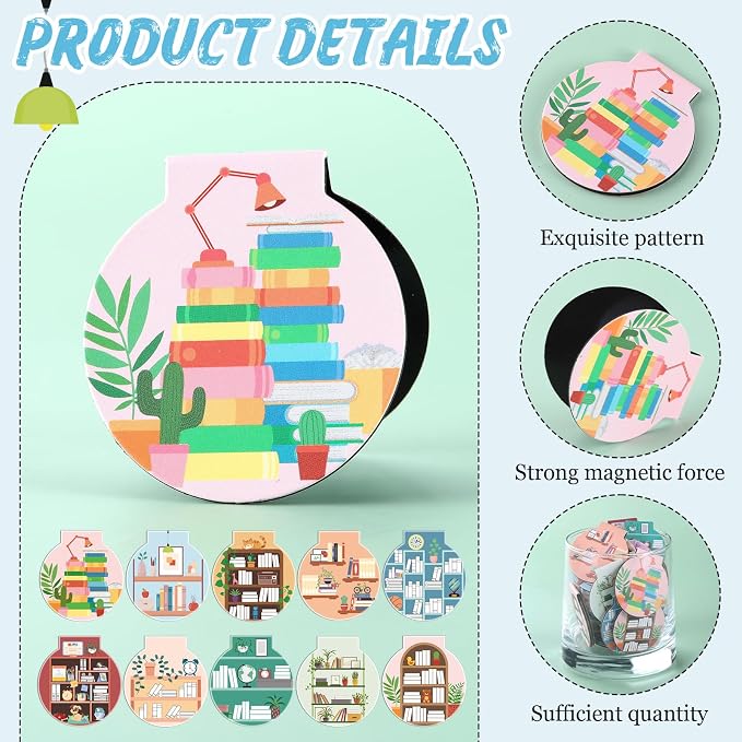 AmazingSpark 50 Pcs Magnetic Reading Bookmarks Bulk Bookshelf Magnet Awards for Book Lover Motivational Book Marker Clips for Students Teacher Office Classroom Incentives