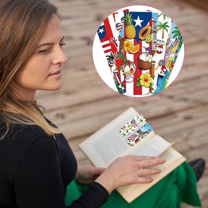 Wxiben Puerto Rico Magnetic Bookmarks - 48 Pcs Puerto Rican Travel Souvenirs Gifts Bookmark Flags Flower Frog Magnets Book Marks Page Clip Favors for Patriotic Latin American Spanish Party Supplies