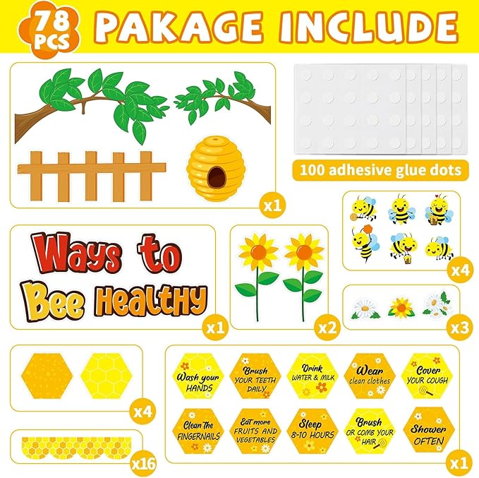 Ways to Bee Healthy Bulletin Board for Classroom Decoration Summer Bee Classroom Decoration Healthy Paper Cutouts Summer Healthy Habits Bulletin Board Decorations for School Wall Decor Supplies
