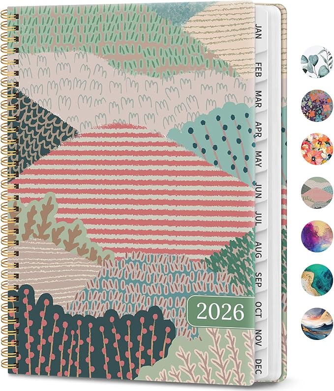2026 Planner, Weekly and Monthly Calendar Planner Book, January 2026 - December 2026, Hardcover Spiral Planner with Monthly Tabs, Notes Pages, Perfect for Women & Men, A4 (8.5" x 11") - Patchwork