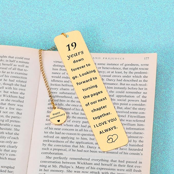 19 Years 19th Anniversary Bronze Gifts for Him Her Men Women Couple 19th Bronze Anniversary Wedding Gifts for Her Wife Girlfriend Husband Aniversario Gold Bookmark Christmas Valentine Gift for Women