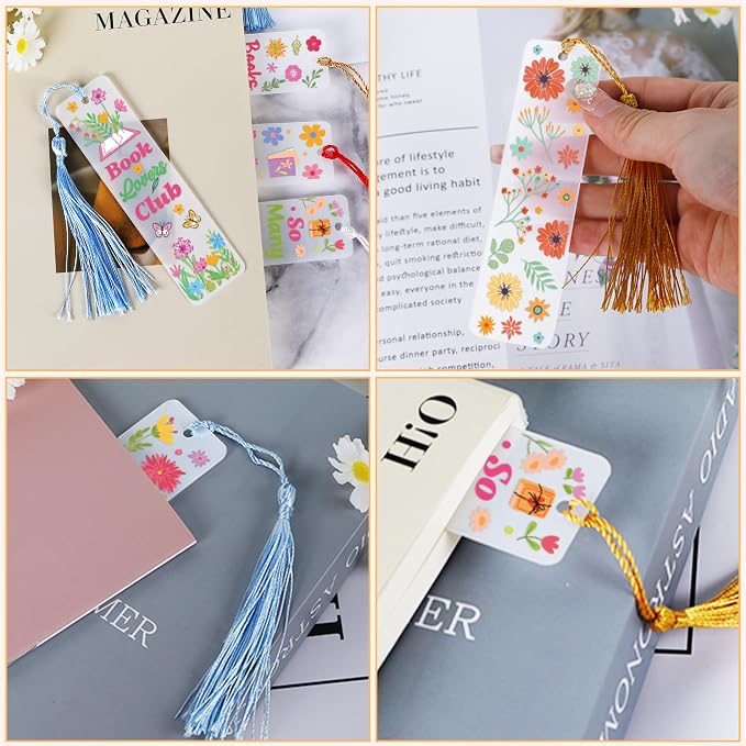 UV DTF Bookmark Wraps - 24 Sheets Flower Acrylic Bookmark Blanks Sticker, Sunflower UV DTF Transfer Stickers, Butterfly Daisy Design for Book Lover DIY Projects