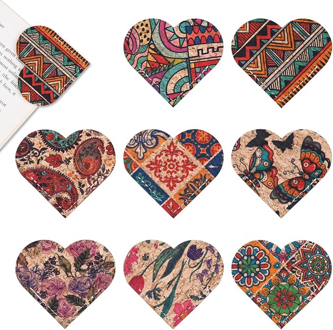 Leather Heart Bookmarks, Handmade Corner Page Book Marks, Page Markers, Gifts for Book Lovers & Reading Accessories (8 in 1)