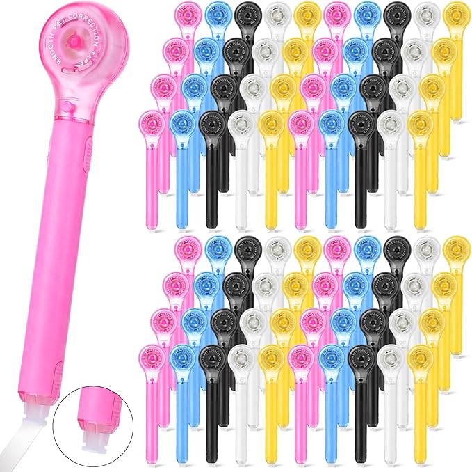 AmazingSpark 100 Pack Correction Tape Pen, 0.2" x 236" White Correction Tape Push Pull Protective Cover Easy to Use Applicator for Office Supplies