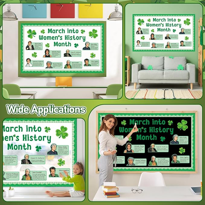 St. Patrick's Day Bulletin Board Set Women in History Inspirational Classroom Decoration March International St. Patrick's & Women's Day Bulletin Board Cutouts for School Home Chalkboard Wall Decor