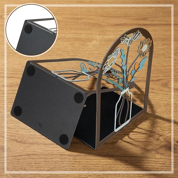 6 Pair Colourful Flower Metal Bookends Decorative Book Ends for Shelves Non-Slip Book Stopper Flower Shelf Holder for Home School Office Heavy Books