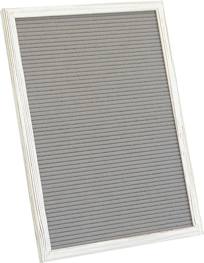 HBCY Creations 12"x17" Felt Letter Board - Solid Wood Frame - White Wash - Gray Felt - 389 PP Letters Including Numbers, Symbols, Icons - Canvas Carrying Case