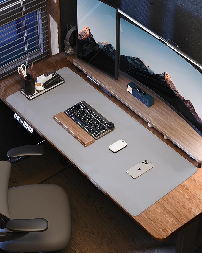 AFIING Leather Desk Pad Protector- 48" x 17" Office Desk Mat, Non-Slip PU Leather Mouse Pad, Waterproof Desk Blotter Mat, Desk Cover Mat for Office and Home (Light Grey)