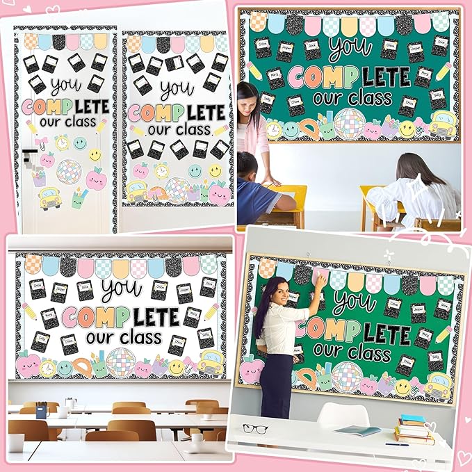Composition Notebook Bulletin Board Decoration Set Welcome Classroom Decoration You Complete Our Class Bulletin Board Pastel Notebook Pencil Cutouts for School Classroom Chalkboard Wall Decor Supplies