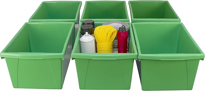Storex 5.5 Gallon Storage Bin – Plastic Classroom Organizer for Books and Supplies, Green, 1-Pack (61485C06C)