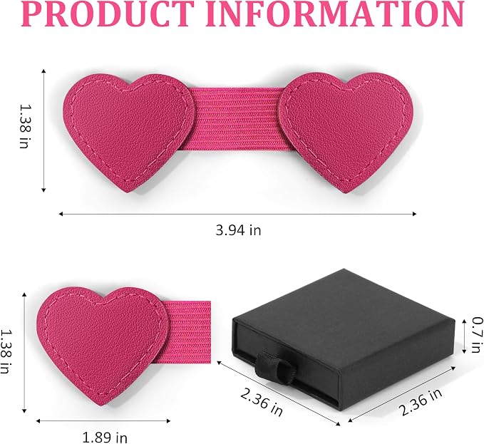 2Pcs Magnetic Leather Heart Bookmarks with Pen Holder, Cute Book Markers Clip with Gift Box, Reading Accessories for Book Lovers Women Teachers Students, Rose Red