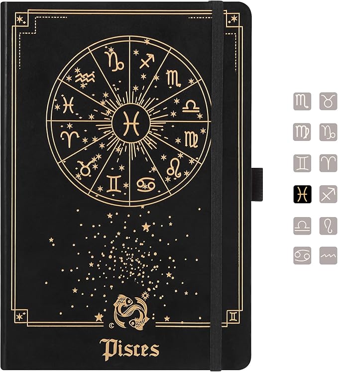 AuroPlanner Pisces Zodiac Undated Planner – Monthly Weekly Daily Astrology Portable Journal Notebook, A5 (5.8” × 8.3”), 160 Pages 4-Month Layout, 100 GSM Paper