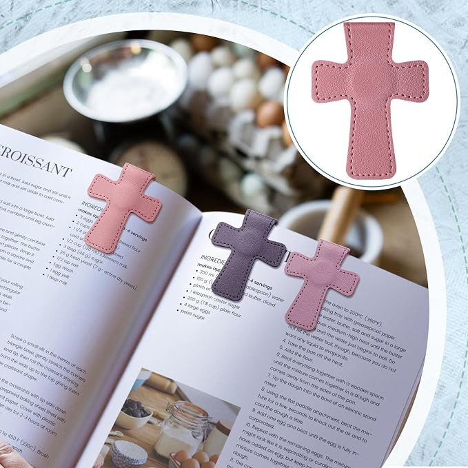 Relaxweex 6 Pcs Cross Leather Magnetic Bookmarks for Women Christian Bookmarks Page Markers Colorful Religious Cross Bookmark for Women Students Teachers Book Lovers Reading Supplies (Pink-Purple)