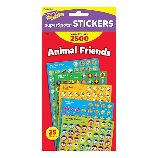 Animal Friends superSpots Stickers Variety Pack from TREND Enterprises, Inc. 2500 ct; 7/16" Incentive Chart Size