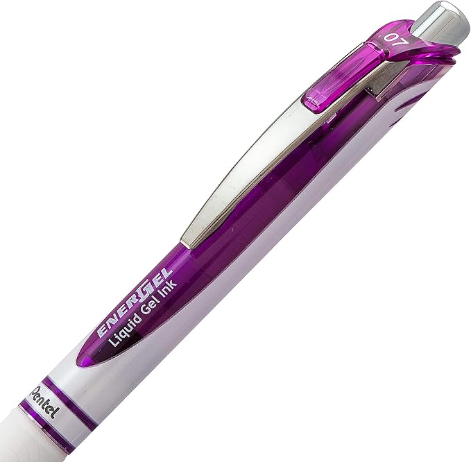 Pentel Gel Ink Pen, Pearl Retractable Gel Pen, (0.7mm) Medium Point, Needle Tip, Violet Ink, 12 pack (BLN77PW-V)