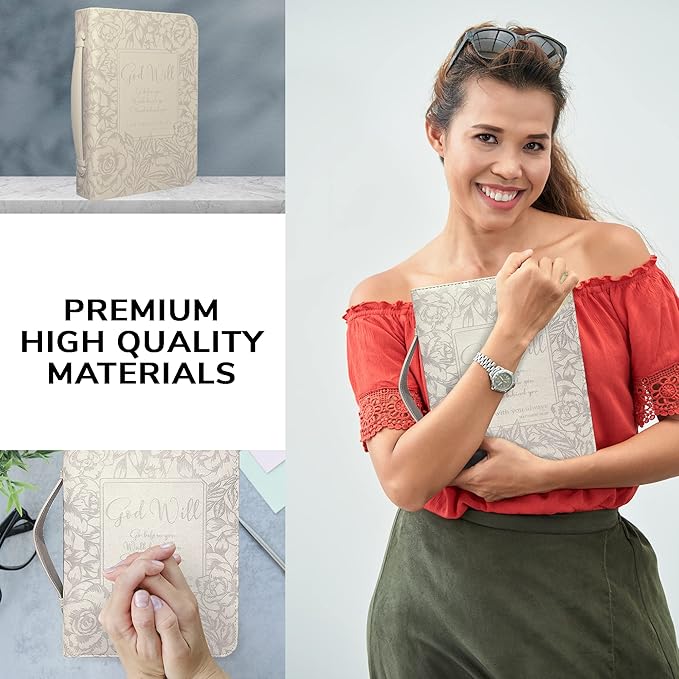 DEHITE Bible Cases for Woman — Leather Bible Covers for Women — Carrying Bag for Woman — Pen Slots — Zippered Pocket — Premium Faux Leather Holder — Christian Floral Accessories