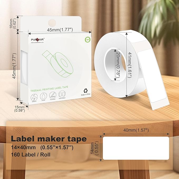 PARLAIM 14X40mm (0.55"x1.57") Strong Adhesive Thermal Label, 160pcs OEM Label Tape Replacement Roll for Label Maker Perfect for Home/Office/School, White