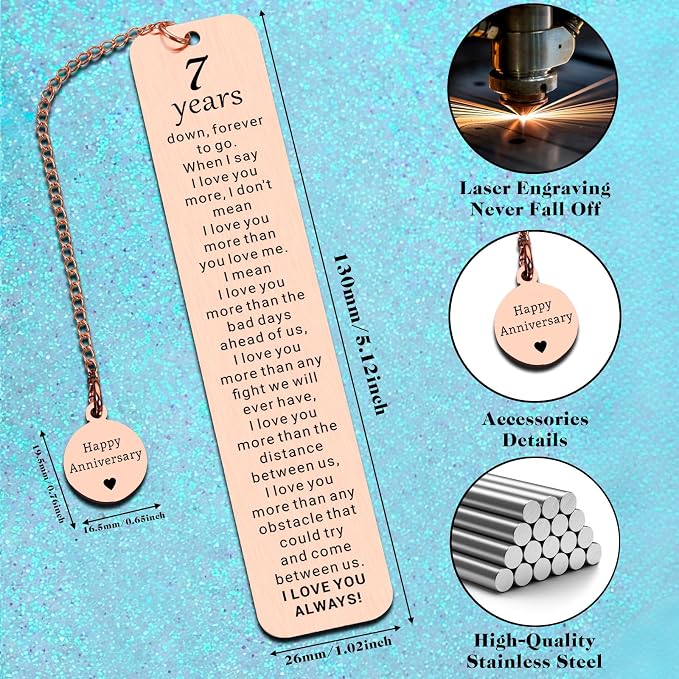 7 Years 7th Anniversary Copper Gifts for Him Her Men Women Couple 7th Copper Anniversary Wedding Gifts for Her Wife Girlfriend Husband Anniversarys Coppers Christmas Valentine Gift Bookmark for Women