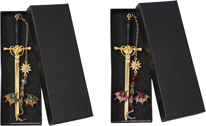 Fantasy Fourth Wing Dragon Sword Bookmarks - Fourth Wing Fans Page Markers Cool Bookmarks for Men Fantasy Dragon Gifts for Male Readers as Birthday Gifts (Dragon Bookmark Set 6)