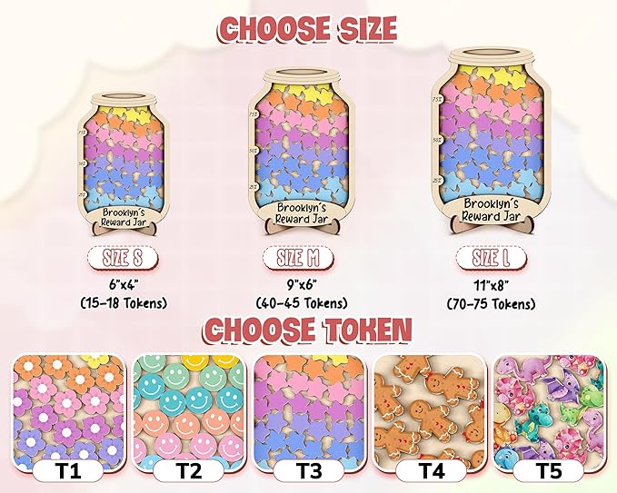Personalized Magnetic Reward Jar Coloful for Kids Flower Smiley Star Animal Magnetic Token Good Behavior System Jar Custom Name Potty Training Chart Classroom Incentive & Positive Reinforcement Tool
