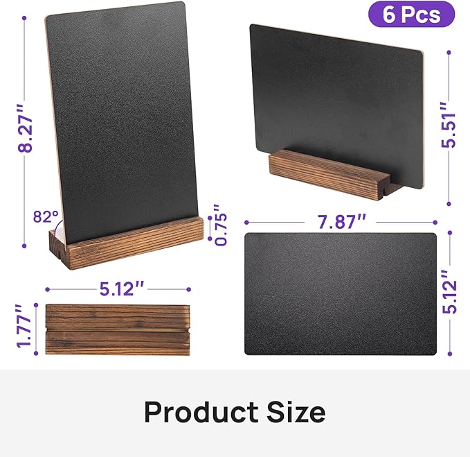 6Pcs Tabletop Chalkboard Sign, 7.8x5 Inch Double-Sided Message Boards, Blackboard with Base Stands for Coffee Shop, Restaurant, Home, Bar