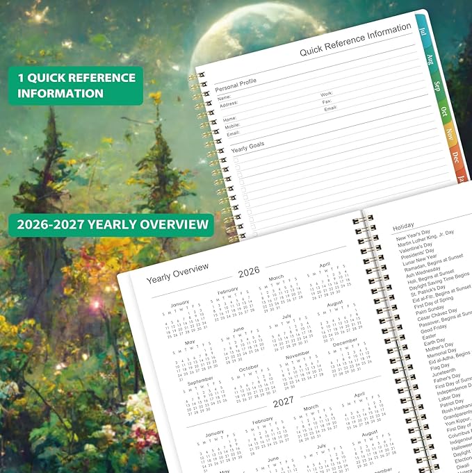 Planner 2026-2027 - Academic Planner 2026-2027, Jul.2026 - Jun.2027, 9" x 11", 26-27 Calendar Planner Weekly and Monthly with Colorful Tabs, Strong Twin-wire, Back Pocket - Dreaming Moon