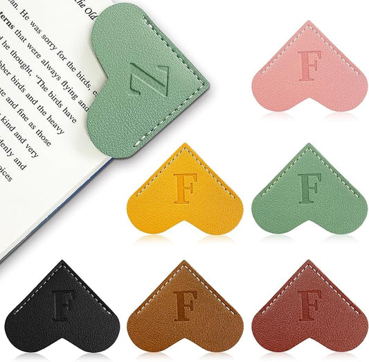 6Pcs Personalized Leather Heart Bookmark with Initial,26 A-Z Letters Cute Corner Book Mark for Reading,Book Page Accessories for Women, Book Lovers, Teachers, Students Gifts