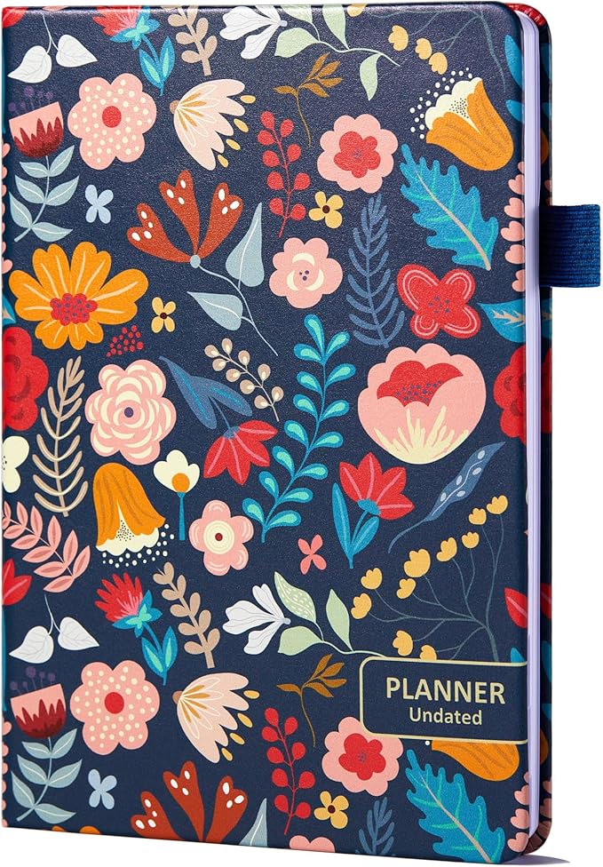 Comkiso Undated Weekly and Monthly Planner with Adhesive Tabs, A5 Dateless Academic Planner for Women & Men Daily Planning, Hardcover Leather All In One Planner for Home School Work Organizer (Boho)