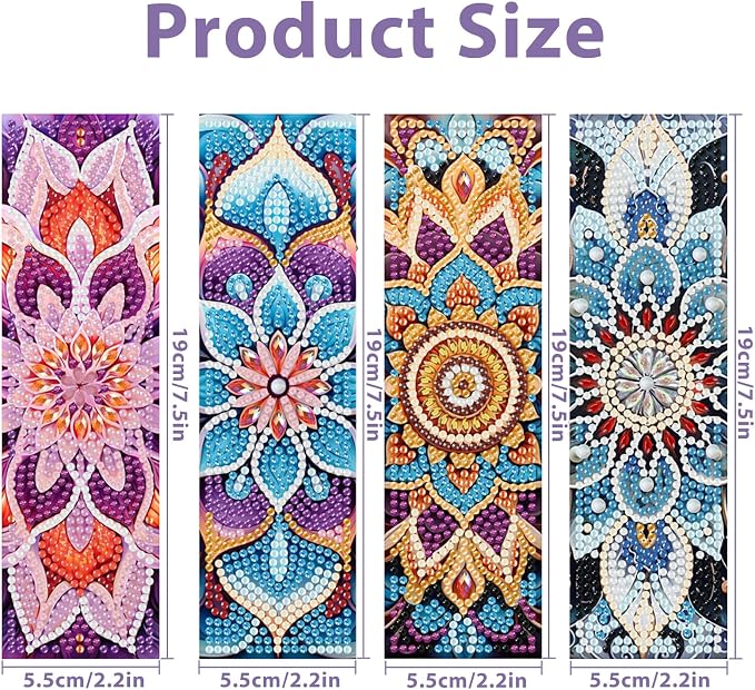 Mandala Diamond Art Bookmarks for Adults, 4 PCS Mandala Diamond Painting Bookmarks with Pendant, 5d Gem Art, Acrylic Easy DIY Crafts for Books Decor Gift