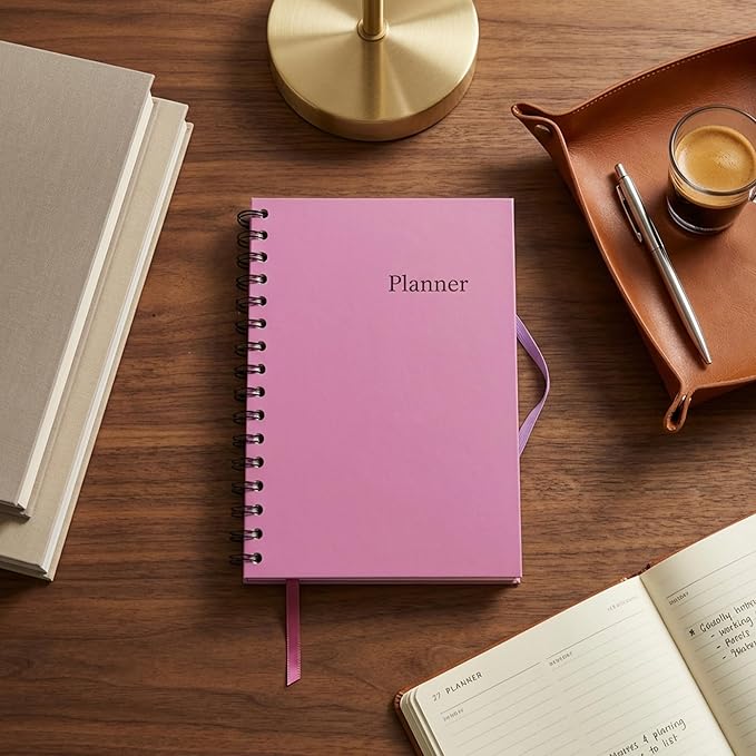 Undated Monthly and Weekly Planner - 12 Month Calendar Planner Notebook with Week Days - Hardcover Undated Planners Blank Agenda Book - A5 Rose Pink