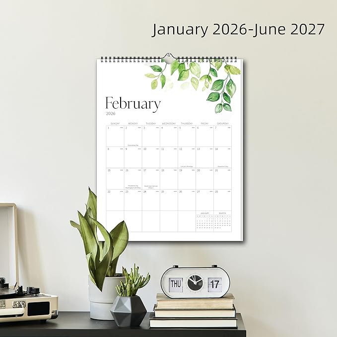 Aesthetic Wall Calendar 2026, 18 Monthly Vertical Calendar January 2026 to June 2027, 15" x 10" Modern Wall Hanging Calendar for School, Home, Office for Monthly Organizing & Planning