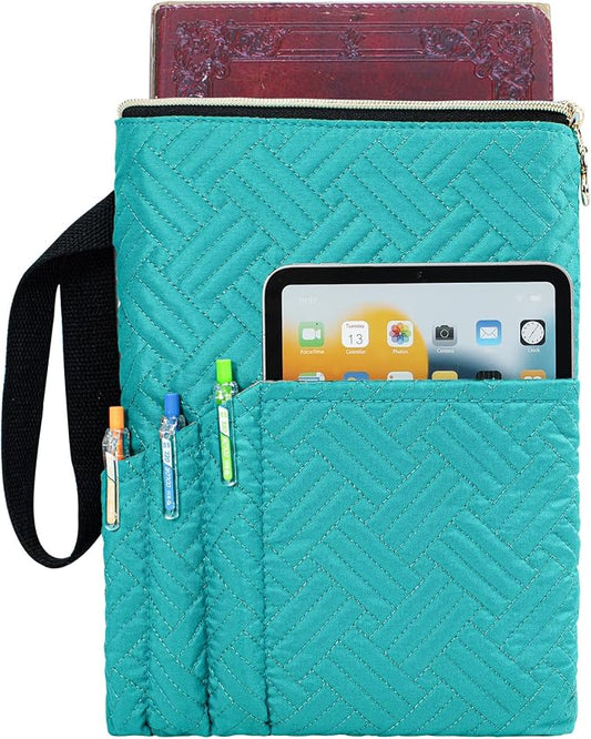 APLUFINE Book Sleeve with Zipper, 11"X9" Padded Book Protector, Washable Quilted Book Covers for Paperbacks, Book Pouch with Pockets for Book Lover Gifts