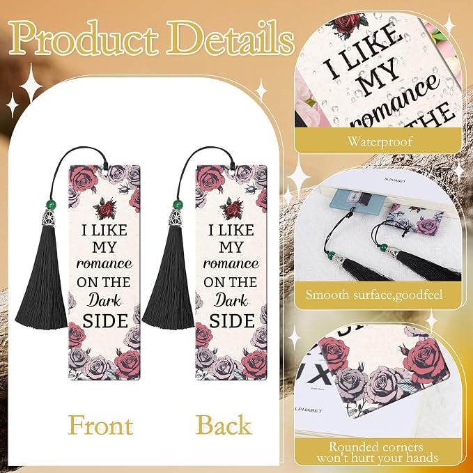 Dark Romance Acrylic Bookmarks Gifts - Hamdwerk 6 Pcs Funny Bookmarks with Tassels Skull Flower Book Marks Romance Page Marker Clip Gift for Women Book Lover Teacher Student Bookish Reading