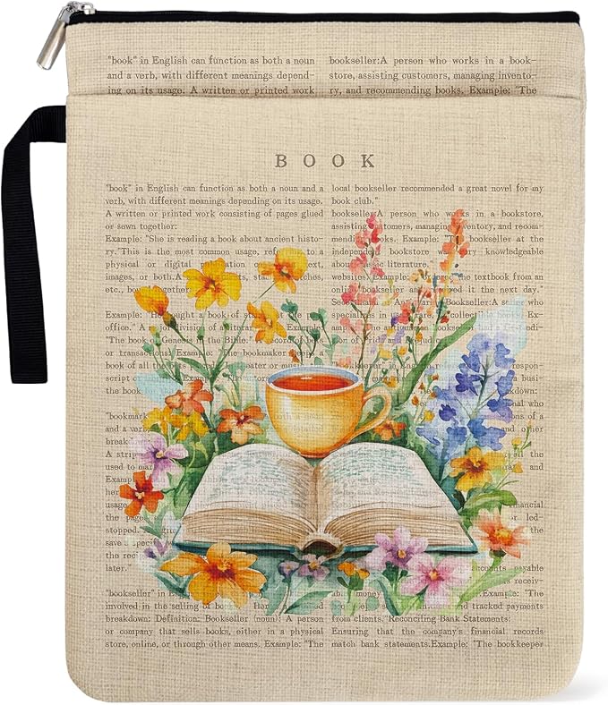 Vintage Book Wildflower Book Pouch for Paperbacks, Book Covers for Women Book Lovers Librarian Lovers Bookish Group Club, Reading Accessories for Reader Bookish, Graduation Birthday Book Sleeve Gifts
