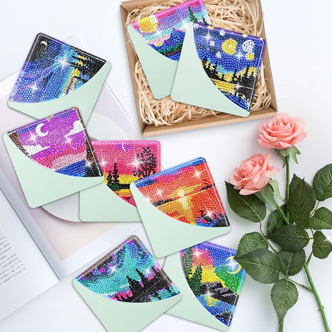 8 Pcs Diamond Painting Bookmark, DIY Corner Book Makers for Adults Book Lovers, Diamond Dot Art Beginners, Small Diamond Art Kits, Paint by Art Crafts Gift for Women Girls (Moon Sceen