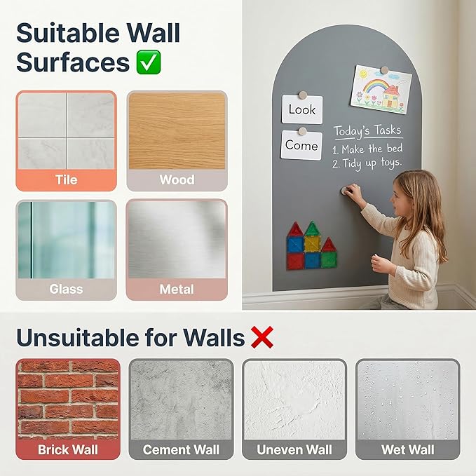 Magnetic Arch Wall Decal: Large 39.4"x23.6" Strong Adhesive Screen Free Chalkboard for Wall - Modern Playroom Decor & Homeschool Learning Station for Toddlers 1-4 & Kids 5-10 (Quiet Gray)