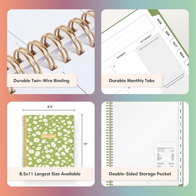Blue Sky Gen Z 2026-2027 Weekly and Monthly Academic Year Planner Calendar, July 2026 - June 2027, 8.5" x 11", Flexible Interchangeable Cover, Wirebound, Laminated Tabs, Storage Pocket, Coreen