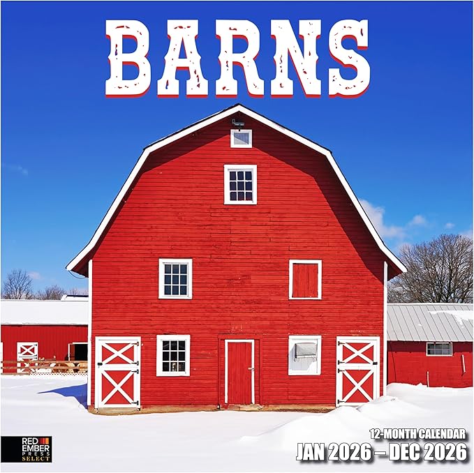 RED EMBER Select - Barns 2026 Wall Calendar 12 Month | 12" x 24" Open | Thick & Sturdy Paper | Giftable | Farm Calendar 2026