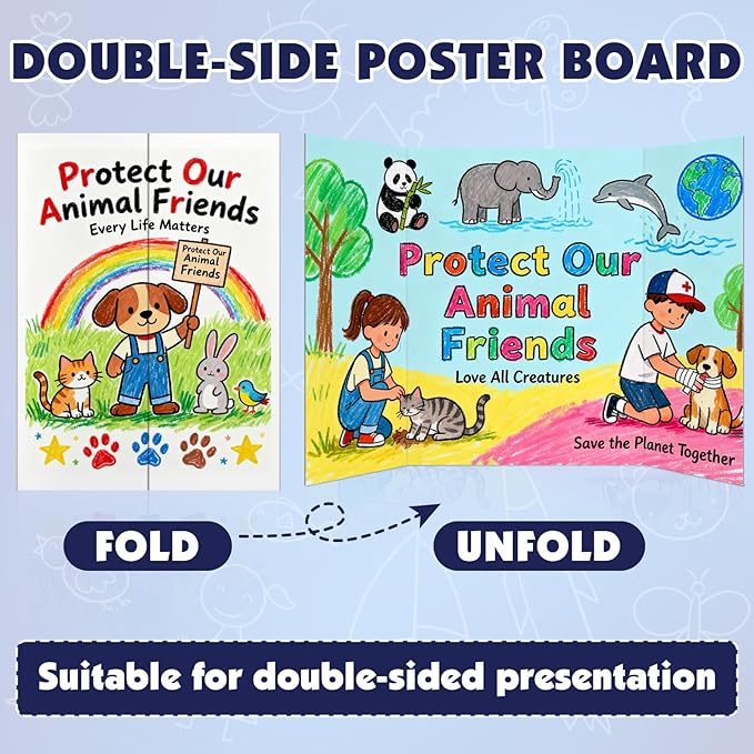 30 Pack Trifold Poster Board, 16in x 24in Corrugated Project Board, White Presentation Board, Trifold Display Board for School Project, Business Presentation, Science Fairs, Event Display