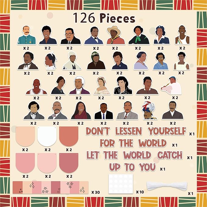 126pcs Black History Month Bulletin Board Decoration Set, Inspirational Cutout with Banner Decor, African American Chalkboard Classroom Wall Accents Ideas Kits for Holiday Party Supplies